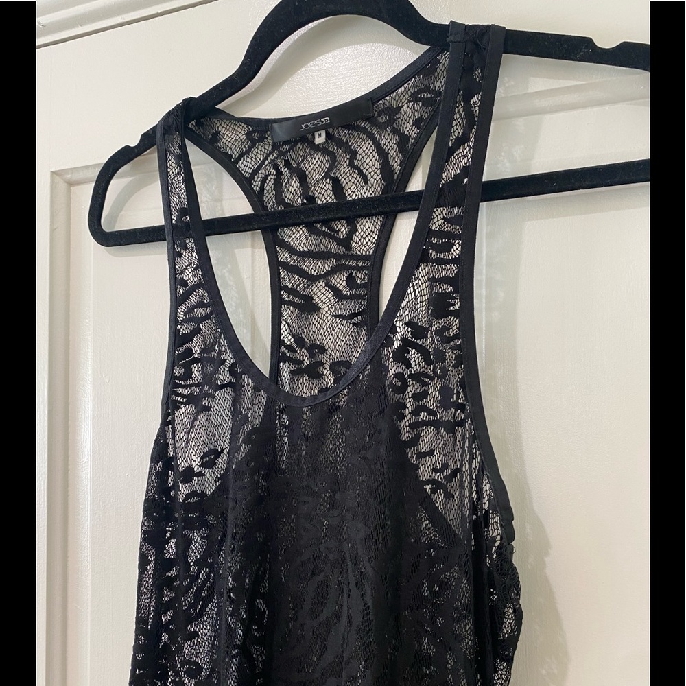 Joes jeans black see through sheer sexy black halter floral leopard top blouse
